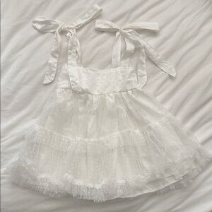 White Polka Dot Tulle Dress with Bow Straps